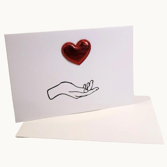 Heart In Hand Metallic Heart Card