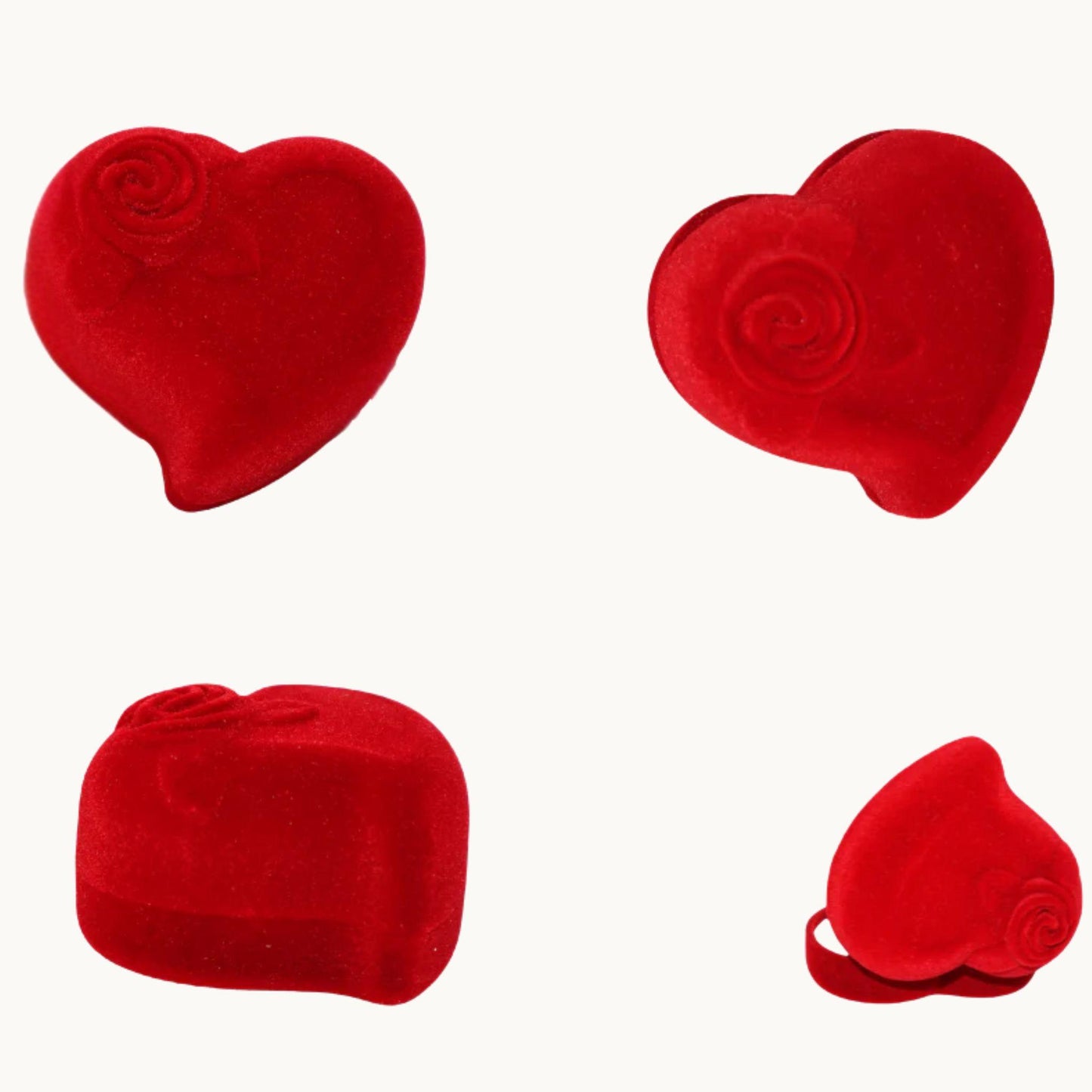 Heart-Shaped Velvet Ring Box with Rose Detail