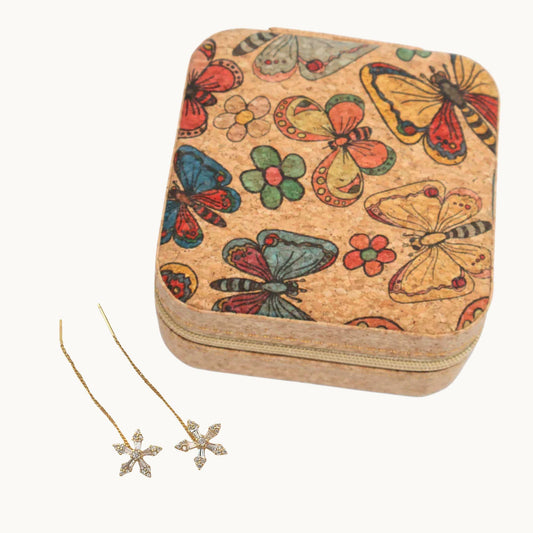 Bloom & Keep Bundle – Dangle Flower Earrings + Cork Jewellery Box