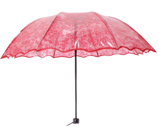 red lace umbrella on a white background