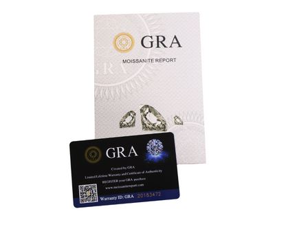 GRA moissanite report card and business card - Moissanite Authenticity 