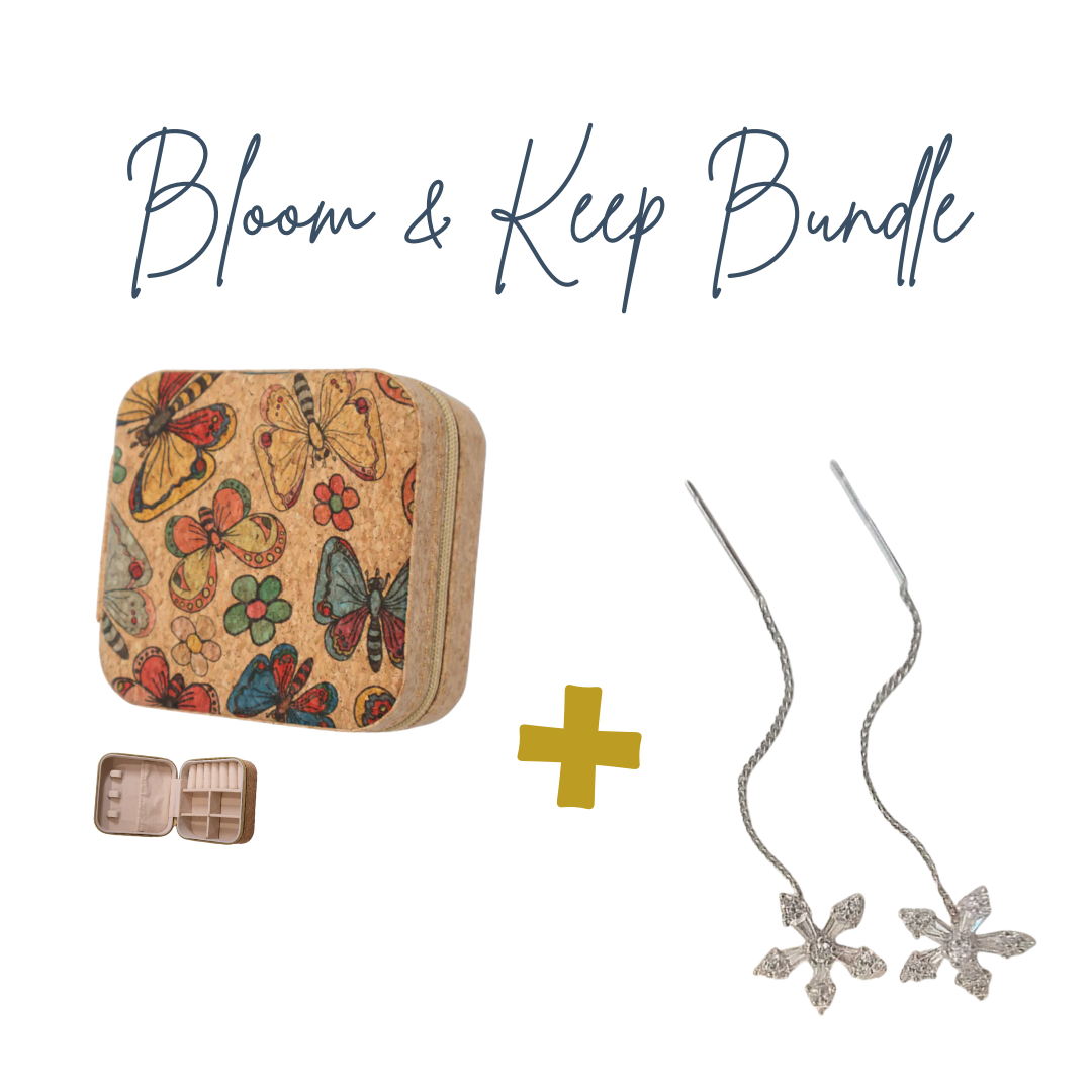 Bloom & Keep Bundle – Dangle Flower Earrings + Cork Jewellery Box
