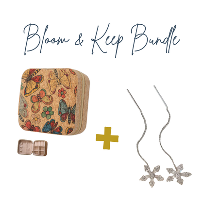 Bloom & Keep Bundle – Dangle Flower Earrings + Cork Jewellery Box