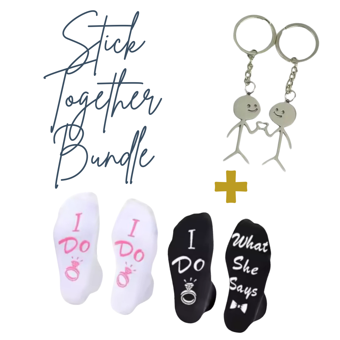 Stick Together Bundle – Keychain + “I Do” Socks (Couples Set)