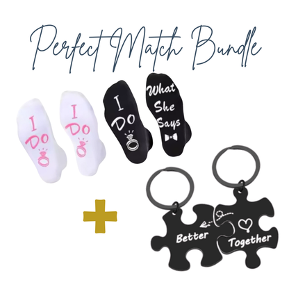 Perfect Match Bundle – Puzzle Keychain + “I Do” Socks (Couples Set)