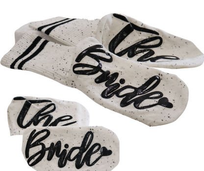 Speckled non slip socks with 'The Bride' text -wedding day accessories