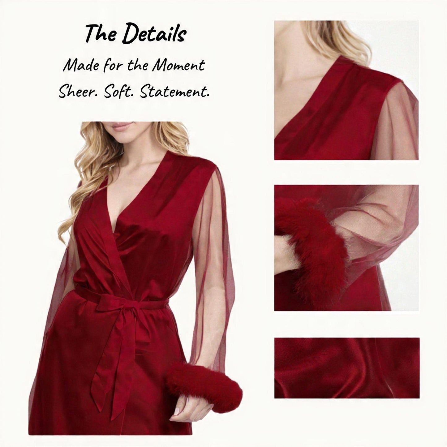 Feather Sleeve Bridesmaid Robe – Luxury Satin Getting Ready Outfit