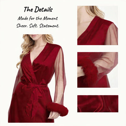 Feather Sleeve Bridesmaid Robe – Luxury Satin Getting Ready Outfit