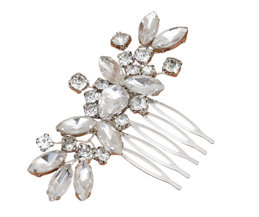 Bridal Rhinestone hair comb with crystals on a white background