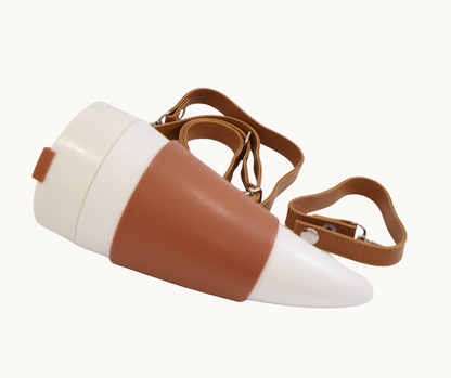 Horn Mug with brown sleeve on a white background