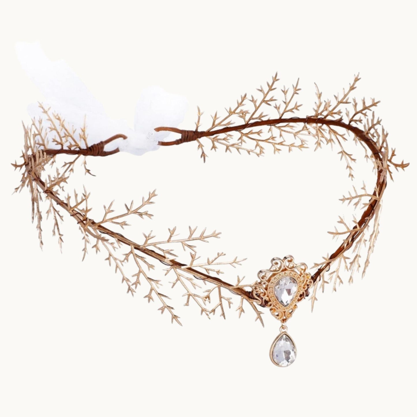 Gold Leaf Bridal Headpiece with Pendant