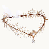 Gold Leaf Bridal Headpiece with Pendant