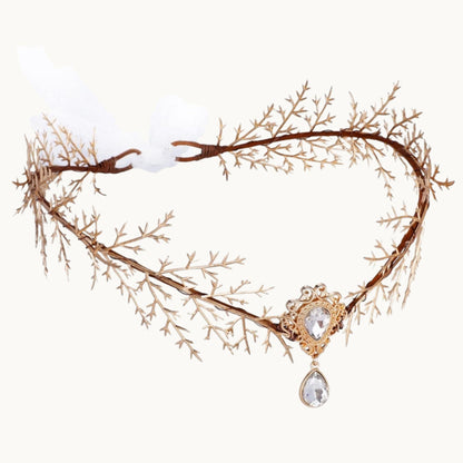 Gold Leaf Bridal Headpiece with Pendant