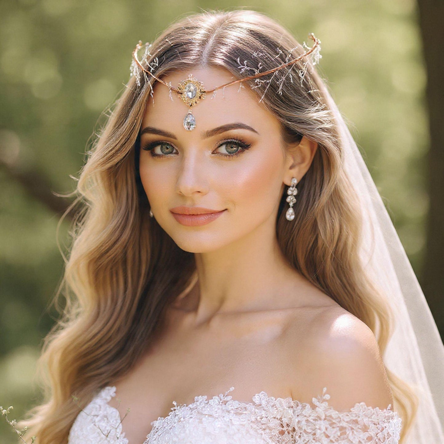 Gold Leaf Bridal Headpiece with Pendant
