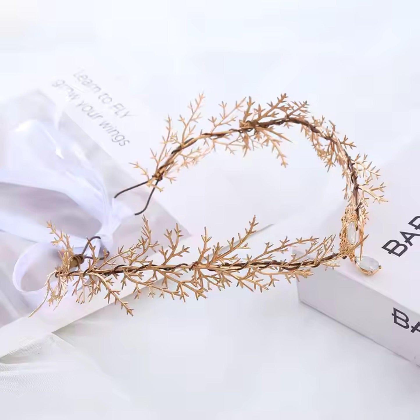 Gold Leaf Bridal Headpiece with Pendant