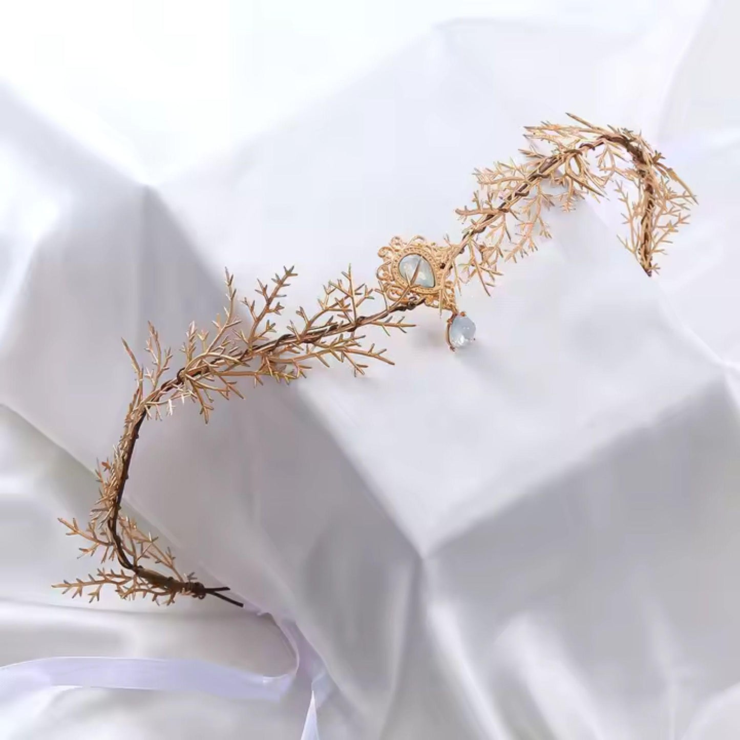 Gold Leaf Bridal Headpiece with Pendant