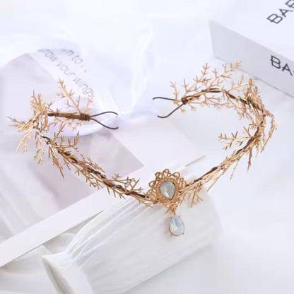 Gold Leaf Bridal Headpiece with Pendant