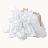 White Satin Bridal Flower Clutch
