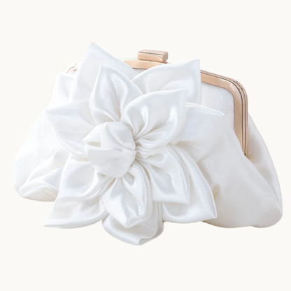 White Satin Bridal Flower Clutch