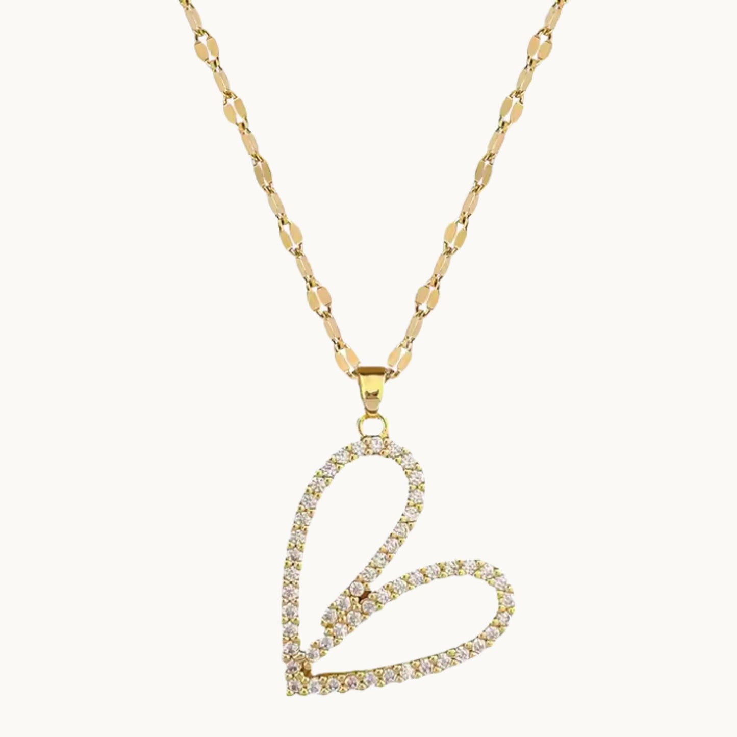 Gold Hollow Heart Pendant Necklace