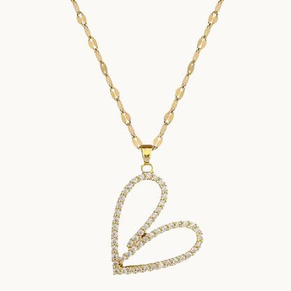 Gold Hollow Heart Pendant Necklace
