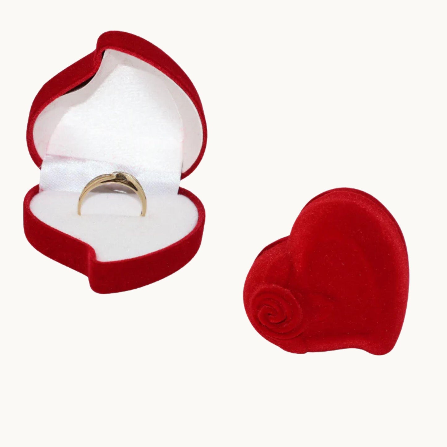 Heart-Shaped Velvet Ring Box with Rose Detail