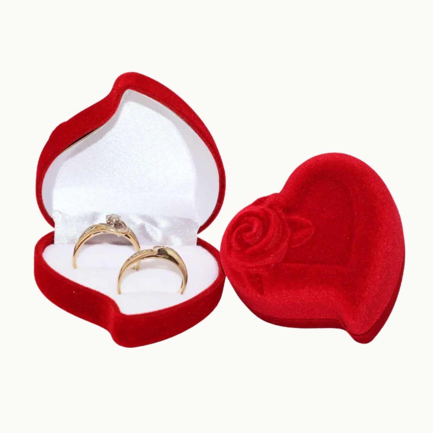 Heart-Shaped Velvet Ring Box with Rose Detail