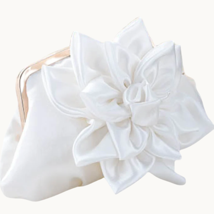White Satin Bridal Flower Clutch