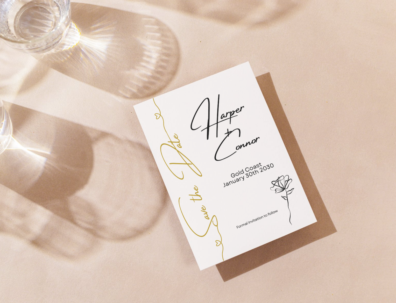 Wedding invitation card with 'Save the Date' text wedding suite editable