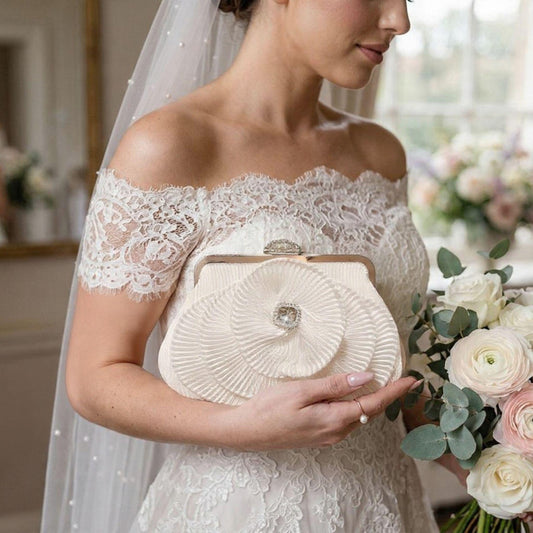 Pleated Flower Clutch