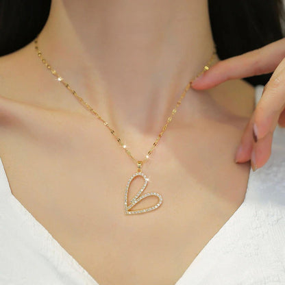 Gold Hollow Heart Pendant Necklace
