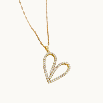 Gold Hollow Heart Pendant Necklace