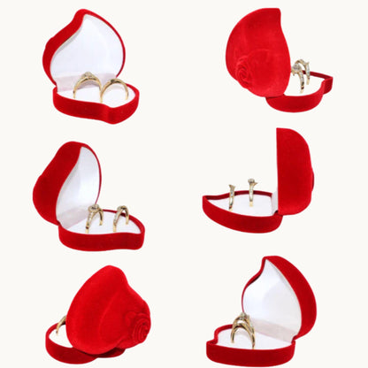 Heart-Shaped Velvet Ring Box with Rose Detail
