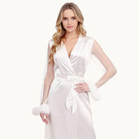 Feather Sleeve Bridal Robe for Luxe Wedding Morning Moments