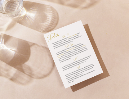 Custom Wedding invitation card with gold text