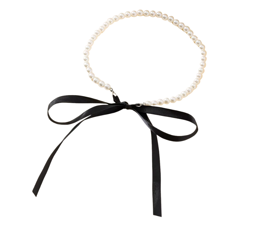 Pearl headband with a black ribbon hens party, bridal party accessory 
