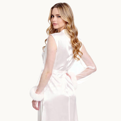 Feather Sleeve Bridal Robe for Luxe Wedding Morning Moments