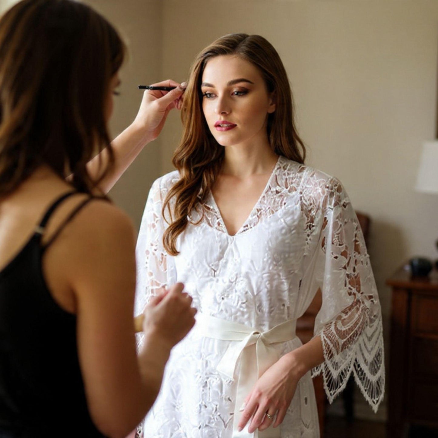 Sheer Romance: Lace Bridal Robe for Dreamy Wedding Morning Moments