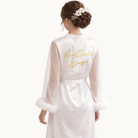 Main Character Energy: Feather Sleeve Bridal Robe with Statement Back Print