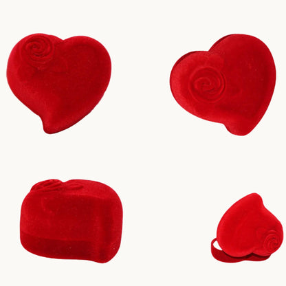 Heart-Shaped Velvet Ring Box with Rose Detail