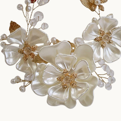 Gold Leaf Ivory Blossom Bridal Hair Vine