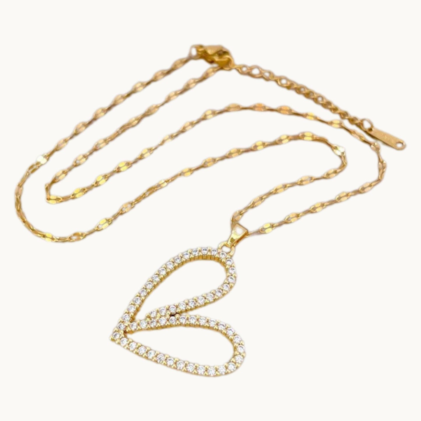 Gold Hollow Heart Pendant Necklace