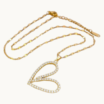 Gold Hollow Heart Pendant Necklace