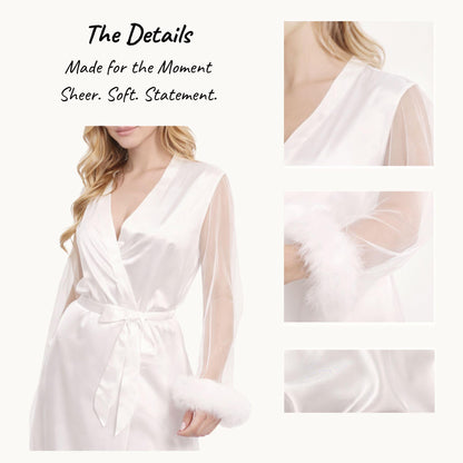Feather Sleeve Bridal Robe for Luxe Wedding Morning Moments