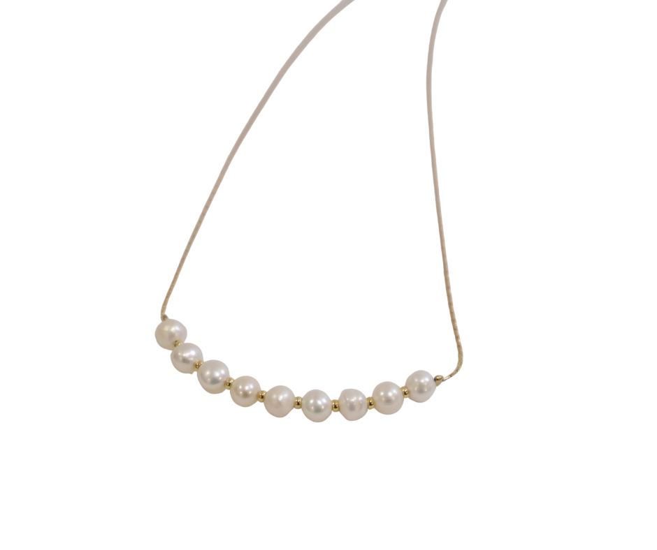 Pearl necklace on a thin gold chain bridal jewellery
