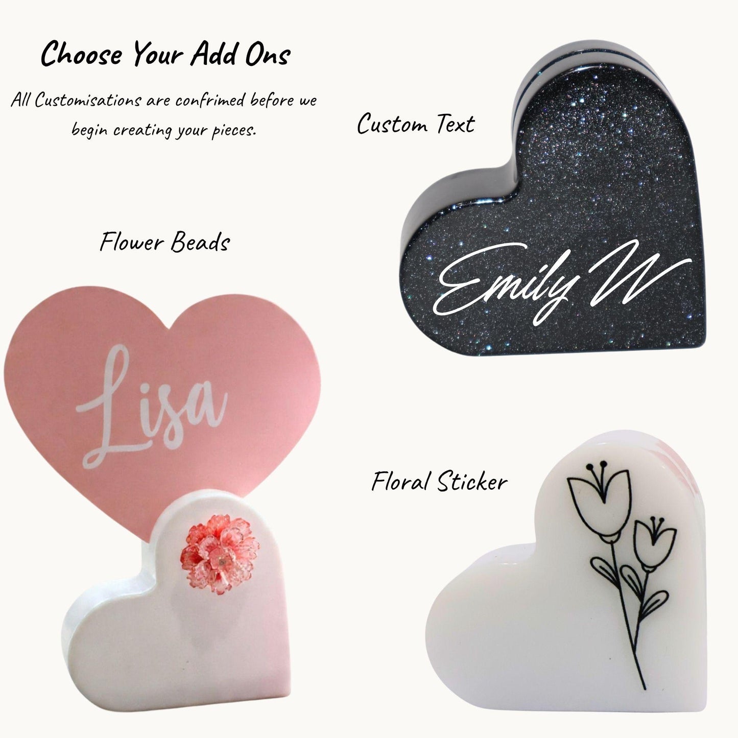 Heart Name Place Cards – Personalised Resin Wedding Table Settings