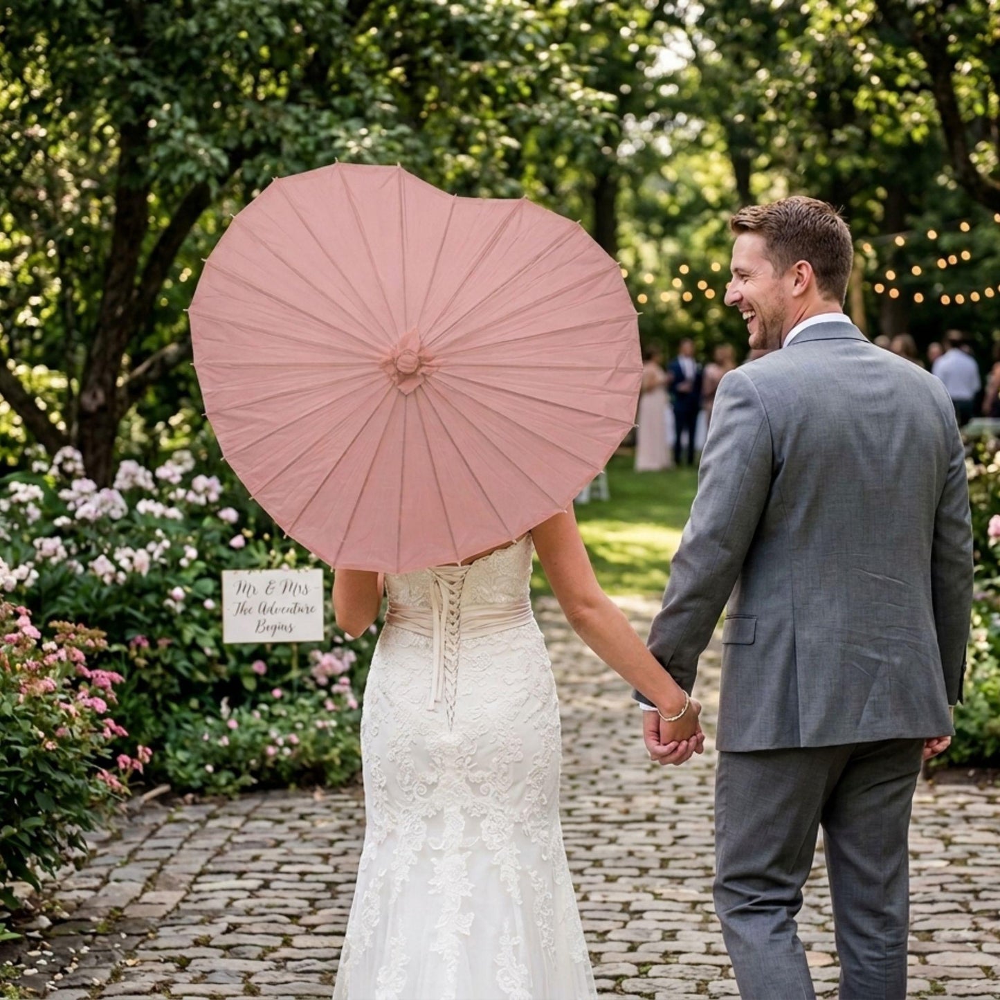 Blush Pink Heart Paper Parasol