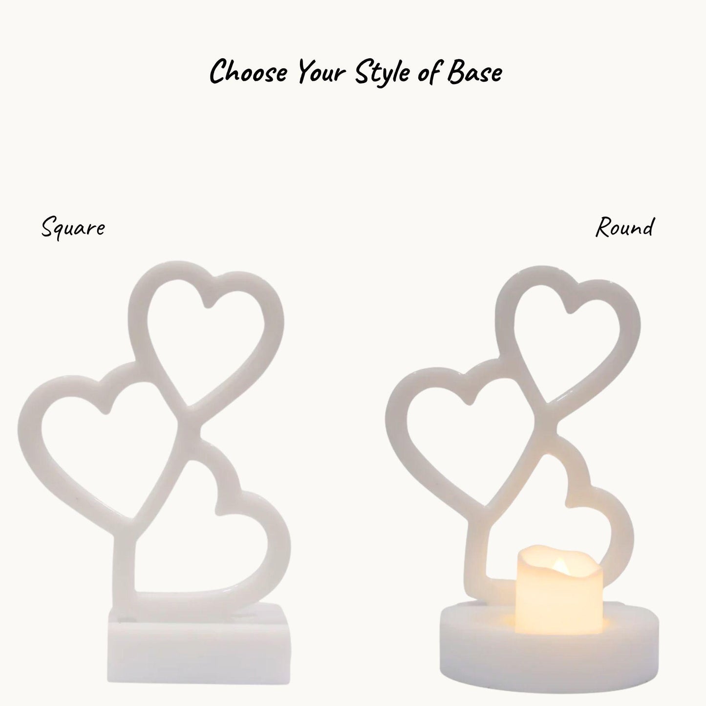 Resin Trio of Hearts Candle Holder – Custom Floral Centre | Wedding Keepsake & Romantic Décor
