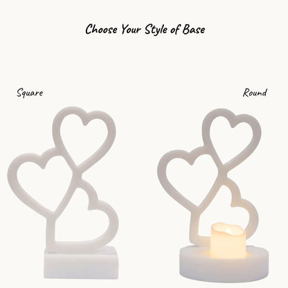 Resin Trio of Hearts Candle Holder – Custom Floral Centre | Wedding Keepsake & Romantic Décor