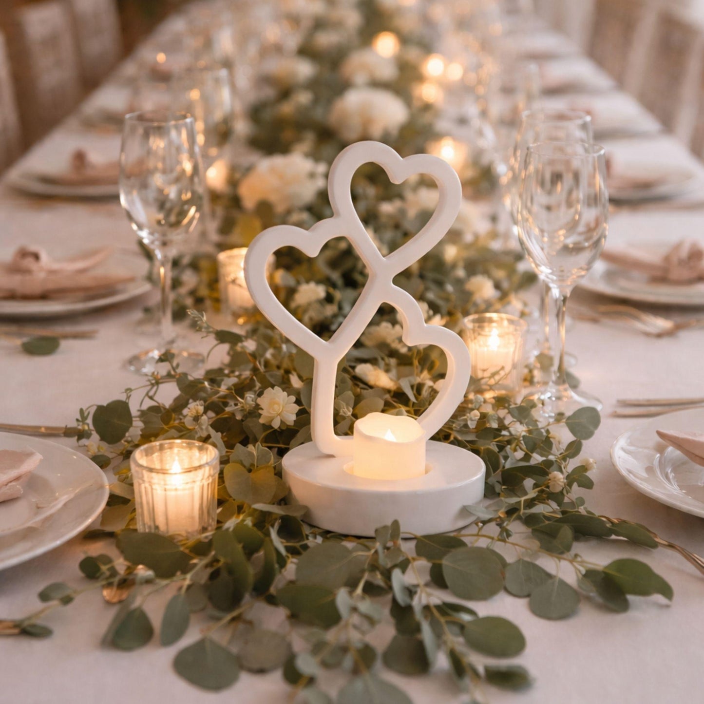 Resin Trio of Hearts Candle Holder – Custom Floral Centre | Wedding Keepsake & Romantic Décor